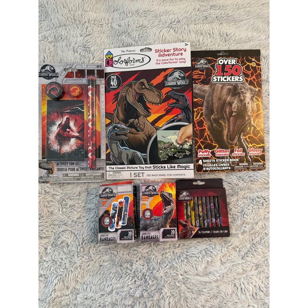 Jurassic World Colorforms Stationary Set Stickers Crayons Bandages Lot NEW